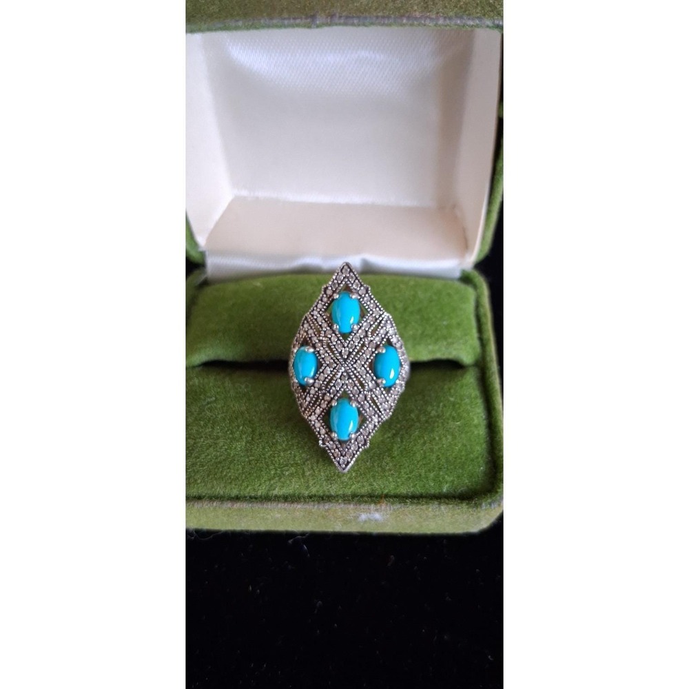 RARITIES Carol Brodie Sleeping Beauty Turquoise & Diamond SS Dream Ring 6